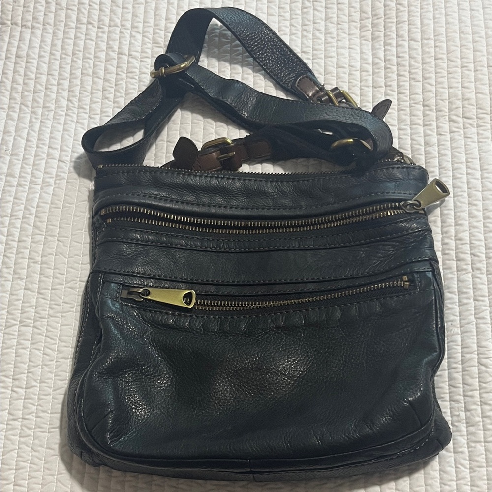 Fossil black Leather Crossbody Bag with Gold Accents
